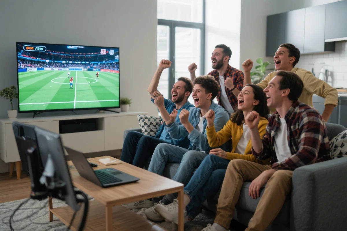 人们在家中观看虚拟体育